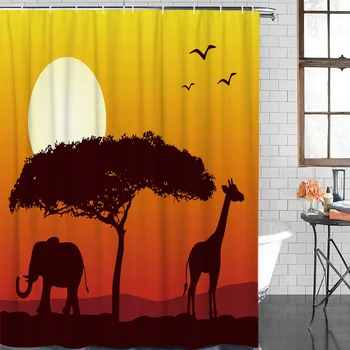 

Bathroom Curtain Dusk Elephant Long Deer Big Tree Waterproof Fabric Shower Curtain Home Decoration Bathroom Shower Curtain