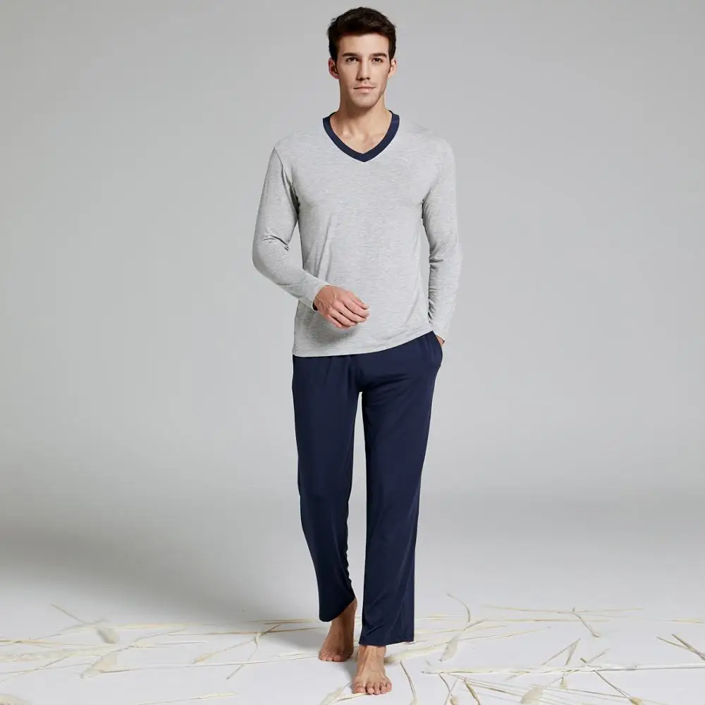 Modal cotton long-sleeved trousers pajamas pajama two-piece pajama suit men's long Johns home wear Modal cotton long-sleeved trousers pajamas pajama two-piece pajama suit men's long Johns home wear