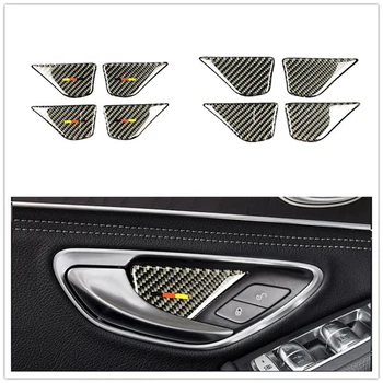 

4 x Carbon Fiber Car Stickers With Door Handle Indoor Bowl Cover Stickers For Mercedes C-Class W205 C180 C200 GLC260