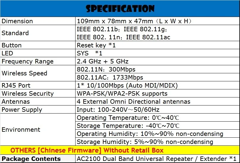 Chin-Firmware 11AC 2033 Мбит/с двухдиапазонный 2,4+ 5 ГГц беспроводной расширитель повторитель усилитель AP повышение точки доступа WiFi усилитель сигнала