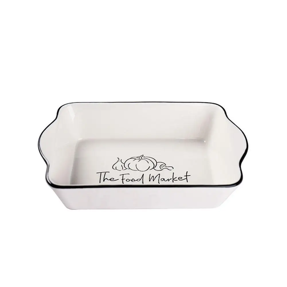 1PC Rectangle Ceramic Plate Kitchen Dinnerware Deep Dish Baking Tray Elegant Ovenware
