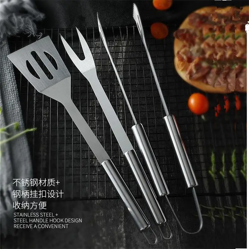3Pcs/Set Stainless Steel Barbecue Grilling Tools Set Tongs Fork Spatula for Camping Cooking Kitchen