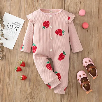 

2020 Fashion Pink rabbit print baby girl romper Toddler Long sleeve Cotton Newborn jumpsuit playsuit and headband outfits clothe