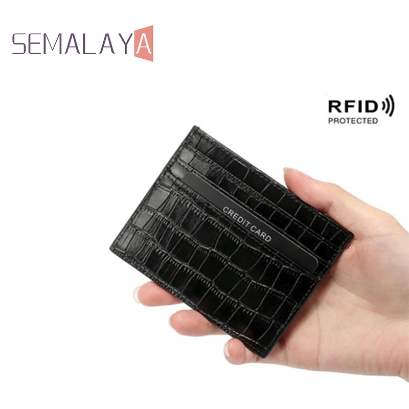 

SEMALAYA Новинка модный держатель для кредитных карт из спилка кожаный тонкий чехол для карт кошелек для женщин мужчин чехол для визиток с крокодиловым узором