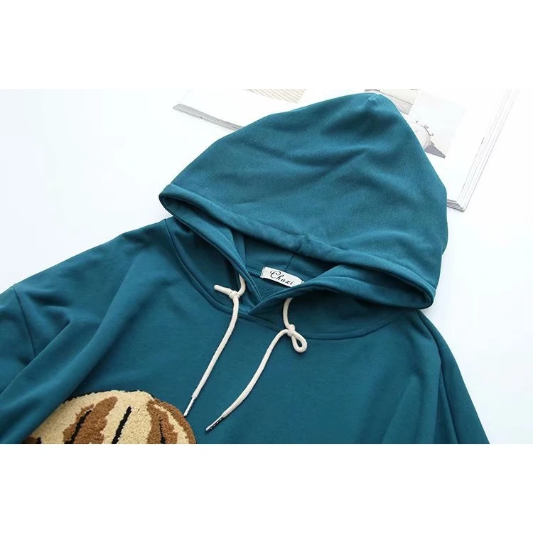 Размера плюс XL-4XL Для женщин Толстовки с капюшоном с милым медведем на осень Длинные рукава верхняя Размеры d, толстовка с капюшоном
