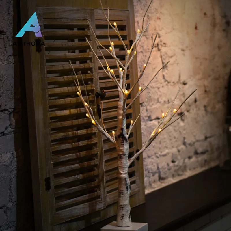

ASTRORA 24 LED Artificial 60cm Winter Birch Tree Light Table Lamp Bonsai Light Christmas Wire Tree For Christmas Party