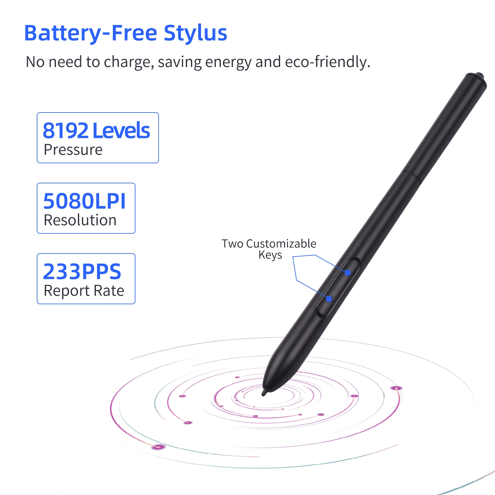 Battery-Free Stylus 8192 Levels Pressure graphics drawing stylus Compatible with VINSA VIN1060PLUS/T608 Graphics Drawing Tablet
