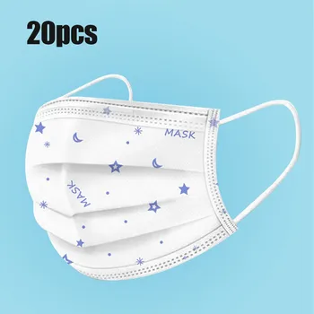 

20/50PCS Disposable Print Face Mask Industria 3Ply Ear loop Protective Face Mouth Mask Cartoon Face Reusable Fabric Mask