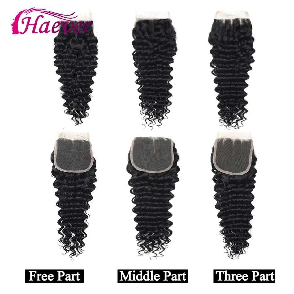 Haever Kinky Curly 4 Bundles With Closure Malaysian Human Hair Bundles With Closure 4x4 Lace Closure Free Middle Three