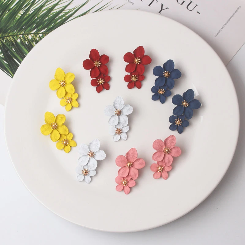Flower Earrings Korean Double-layers for Ladies Exaggerated Fashion
