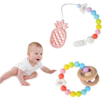 

Baby Silicone Rainbow Cartoon Pacifier Chain Clip Teething Bracelet Soother Toy