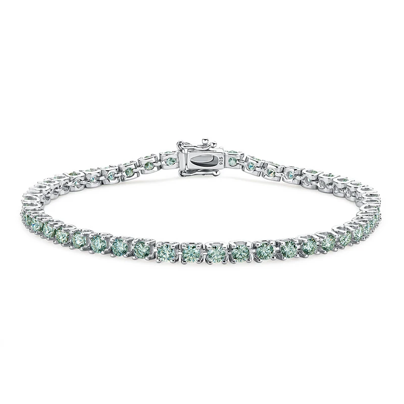 OEVAS 100% 925 Sterling Silver 3MM Real Moissanite Champagne Aquamarine Bracelet For Women Sparkling Wedding Party Fine Jewelry