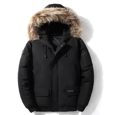 Мужская зимняя куртка-бомбер с большим меховым воротником и капюшоном, Высококачественная Толстая теплая ветрозащитная пуховая куртка, парка, верхняя одежда, большие размеры 4XL - Цвет: black
