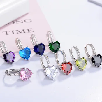 

Fashion Statement Bijoux 9 Color Cute Romantic 925 Sterling Silver Crystal Heart Stud Earrings for Women Wedding Jewelry eh699