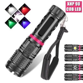 

XHP90+COB Multi-function Glare Flashlight Waterproof Zoomable USB Rechargeable 3 Colors Flashlight Torch Tactical Light