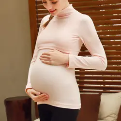 Женская Футболка для беременных женщин и мам, одежда для грудного вскармливания, топы с длинными рукавами, футболка с высоким воротником