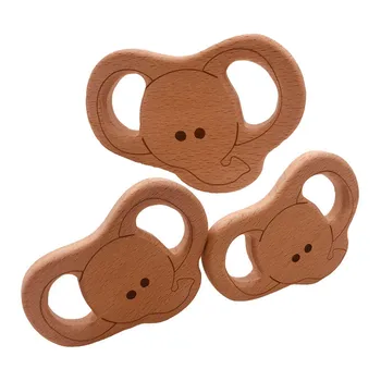 

DIY Cartoon Animal Elephant Wooden teether Food Grade Natural Beech Pacifier Chain Safety Certification Wooden Baby Teether Toys