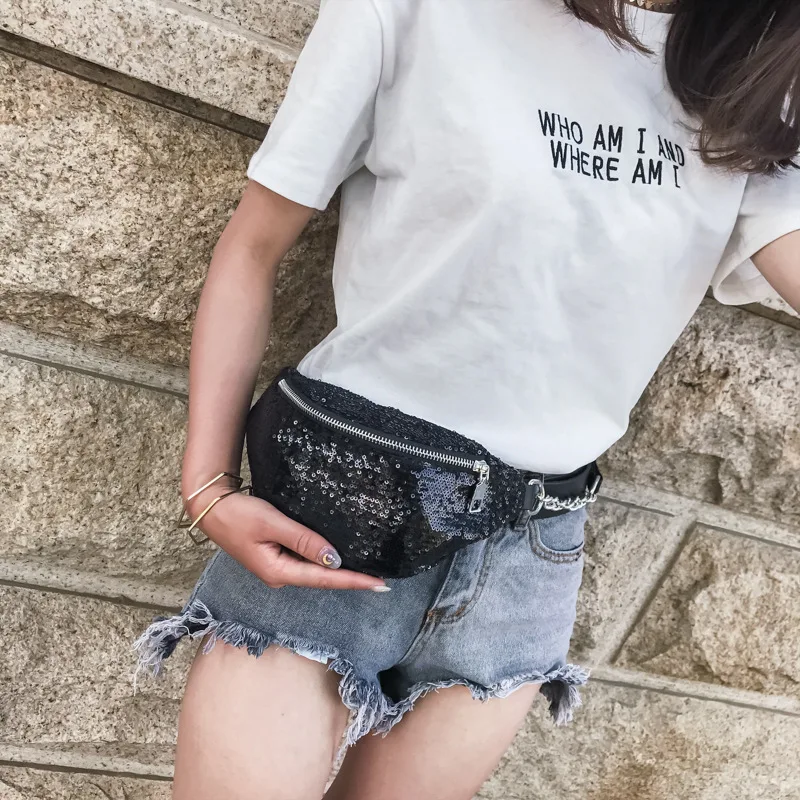 

New Sequins Waist Packs Fashion Lady Sequined Chest Bag Casual Crossbody Small Party Bag Personality All Match Lady's Small Bag