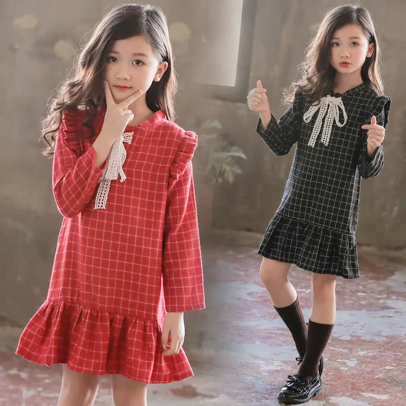 

Fashion Spring Autumn Baby Girls Dress Full Sleeve Plaid V-Neck Knee-Length Princess Dress Kids Cute Party Clothes Vestidos