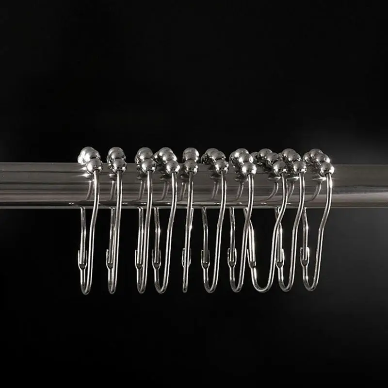 6Pcs/Set Metal Stainless Steel Shower Bathroom Curtain Room Curtain Rings Hooks Buckles Window Glide Accessories W5O8