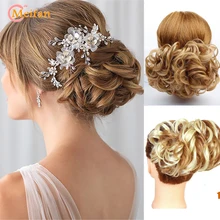 MEIFAN, синтетическая эластичная резинка, сетка, волнистые, калри, шиньон с двумя пластиковыми гребнями, зажим для волос, для наращивания, для девочек, модный головной убор