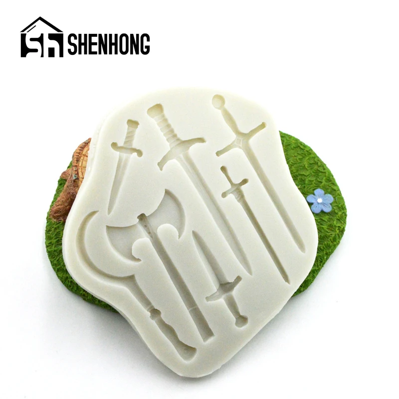 

SHENHONG Crusader Swords Axe Weapons Silicone Fondant Cake Mold Cookies Chocolate Dessert Paste Sugar Craft Decorating Mould