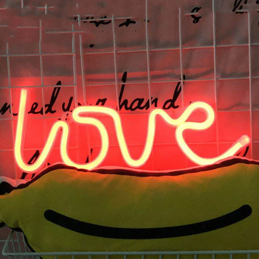 LED Neon Lamp Lightning-Heart Shaped Sign Neon Letters Light USB Battery dual-use Home Decorative Wall Light Party Room Lighting F