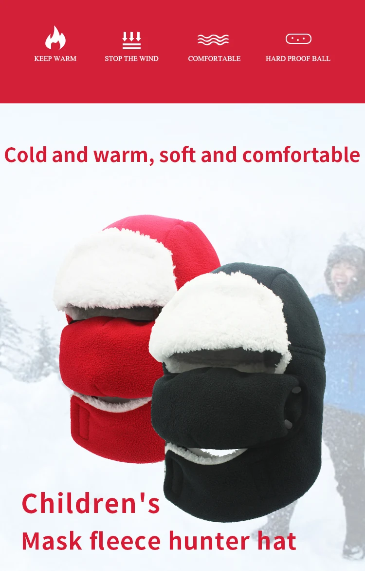 orange mad bomber hat Outfly Child Cap Winter warm Beanie Pilot Hat Cotton plus Fleece Mask Detachable Portable Windproof mad bomber trapper hat