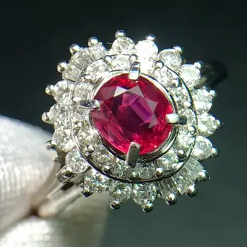 

Ruby Ring Pure Pt900 Jewelry Real Natural 0.53ct Red Ruby Diamond Jewelry Anniversary Female's Rings for Women's Fine Rings