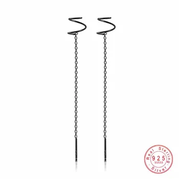

Fashion Korean Simple Black Spiral Curved Long Drop Earrings for Women Female 100% 925 Sterling Silver Jewelry Drop Shipping