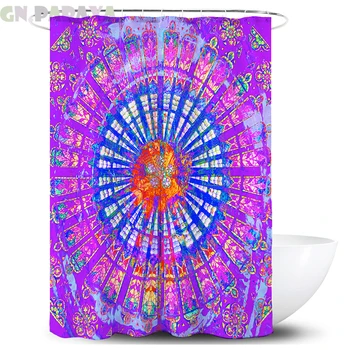 

Indian Mandala purple macrame flower Bath Curtains vintage Waterproof Polyester Fabric retro shower curtain hooks bohemian decor