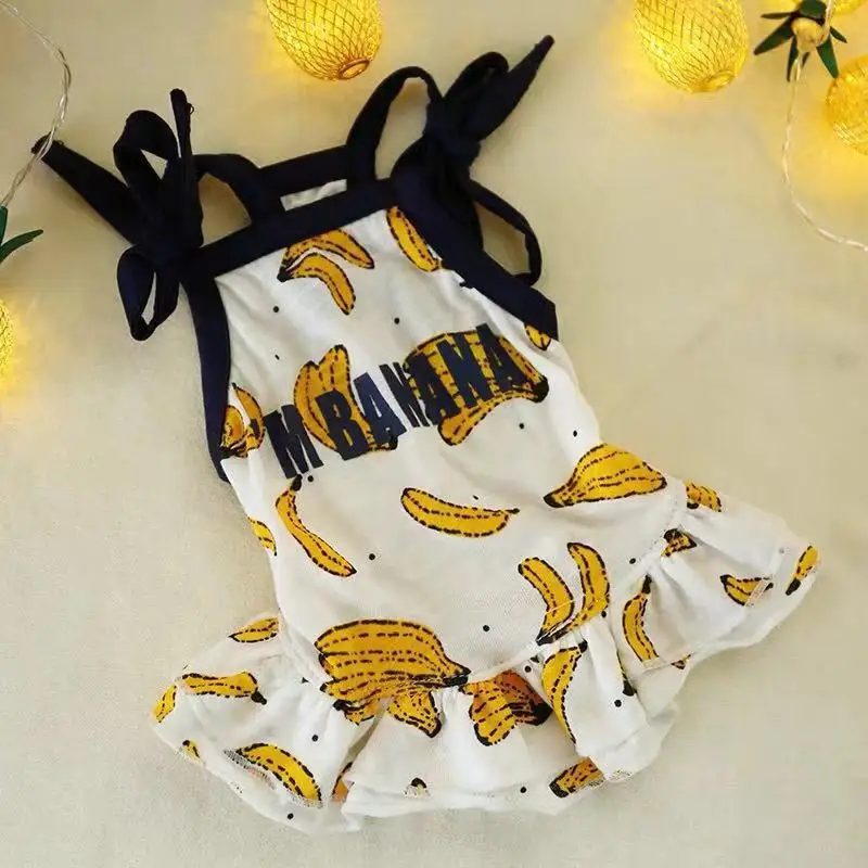 

Spring Summer Styles Casual Fruit Pet Dog Clothing Cute Cartoon Comfortable Breathable Halter Skirt Teddy Bichon Pet Dog Costume