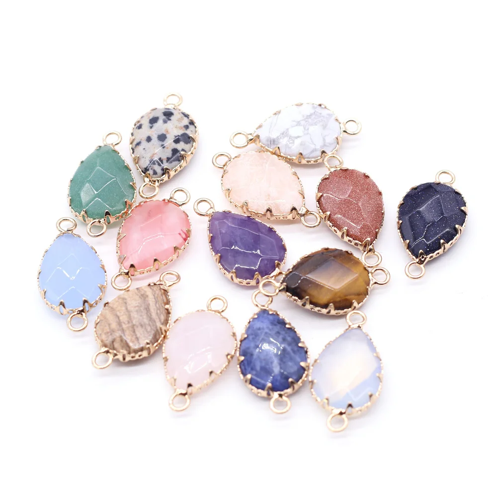 

3pcs Natural Stone Water Drop Shape Faceted Charms Connectors Pendants Double Hole for Jewelry Making Necklace Bracelet 14x27mm