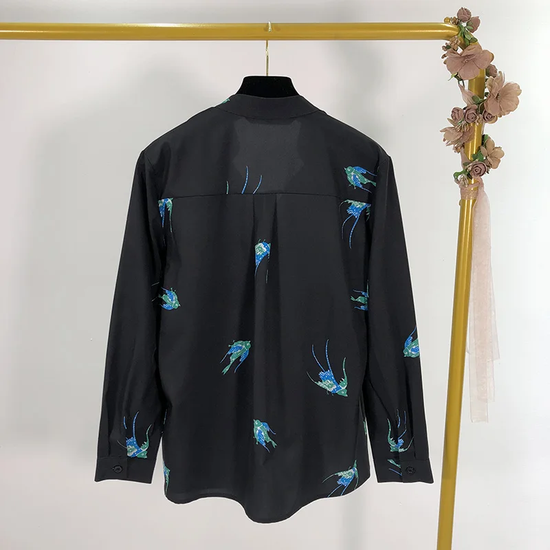 GCAROL Женская осенне-зимняя рубашка с принтом птиц с v-образным вырезом OL элегантная многоразовая блузка Одежда Топы Одежда