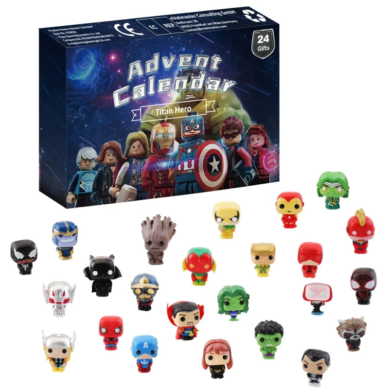 Cute Marvel Avengers Blind Box Doll Thanos Hulk Loki Venom 24Pcs Countdown Christmas Surprise Toys Day By Day