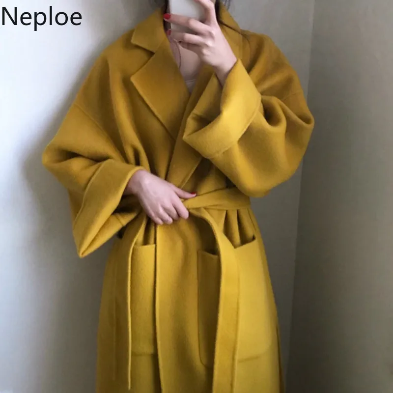 Neploe женское элегантное зимнее шерстяное пальто женское длинное Бандажное шерстяное пальто кардиган свободный темперамент Abrigos Mujer Manteau 46491
