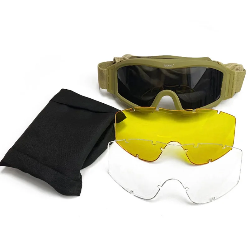 Military Hunting Tactical Goggles Windproof Shooting Motorcycle Off Road Mountaineering Glasses CS Safety Protection 3 Lens
