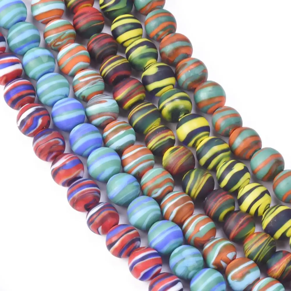 10pcs Round 12mm Strips Matte Handmade Opaque Lampwork Glass Loose Beads for Jewelry Making DIY Crafts Findings 10pcs glass clamp lengthen glass shelf brackets aluminum shelf holder supports brackets clamps for 10 12mm glass gf399