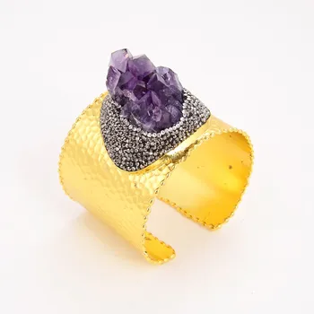 

GG Jewelry Natural Purple Amethyst Druzy Dangle Bangle Bracelet