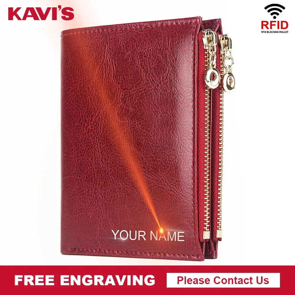 

KAVIS Genuine Leather Free Engraving Female Wallet Crazy Horse Women Wallets Coin Purse Short Money Bag Quality Walet Mini
