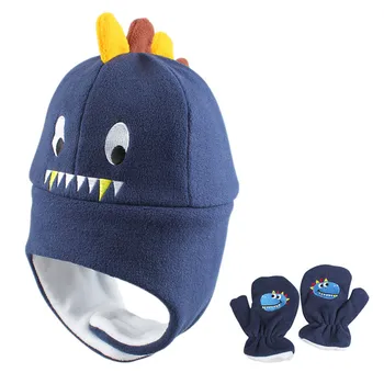 

Shark Baby Polar Fleece Hat Glove Set Toddler Boy Girl Cartoon Molding Cap Infant Winter Warm Earflap Hat Polyester Elastic Soft