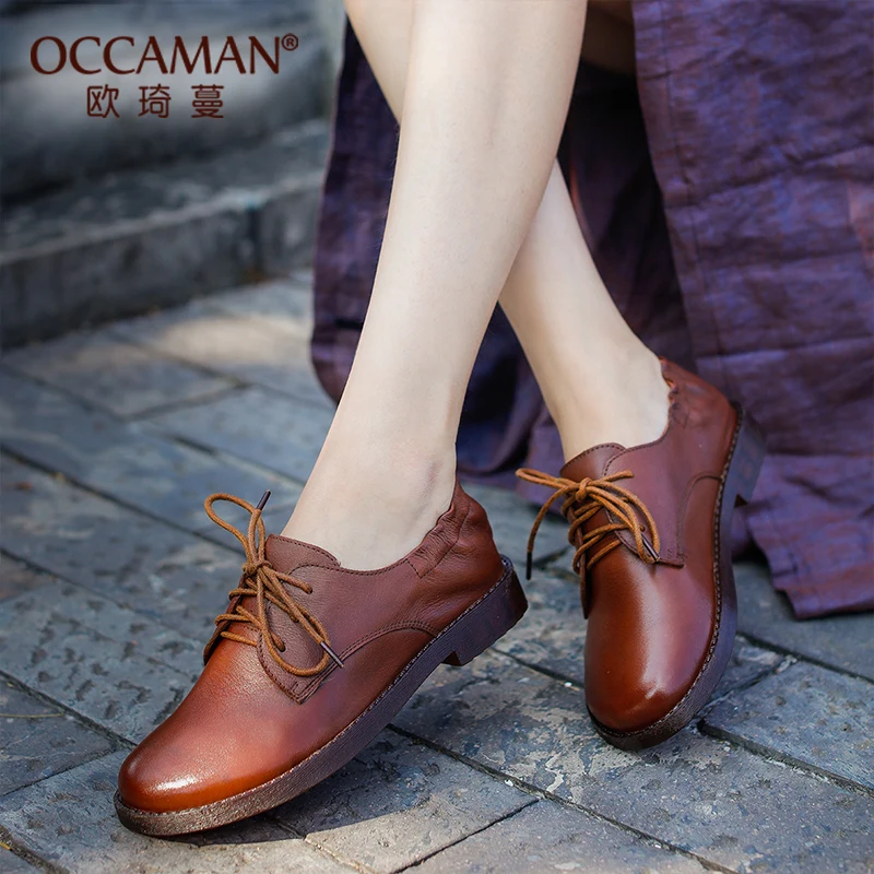 

OCCAMAN Autumn Spring Casual Lace Up Closure Low Flats Solid Round Toe Soft Rubber Women Shoes 05145