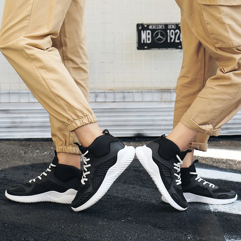 Модная мужская обувь с высоким берцем мужские кроссовки унисекс черные белые высококачественные дышащие Нескользящие мягкие Flyknit мужские повседневные туфли