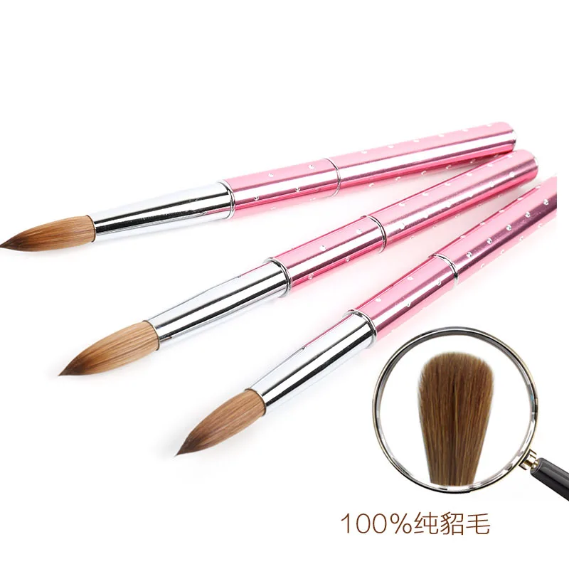 ANGNYA 1 Pcs Acrylic Nail Art Brush Kolinsky Sable Hair Brush Manicure Powder Crystal Handle Pro Nail Drawing Pen Nail Art Tools 3