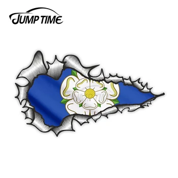 

Jump Time Ripped Torn Metal Design With Yorkshire Rose County Flag Motif External Vinyl Car Sticker for Windows Bumper