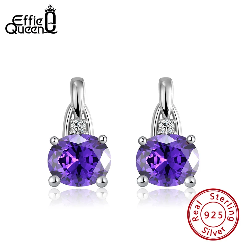 

Effie Queen Fashionable Oval Earring 925 Silver AAAA Zircon Earrings with Big Purple Crystal Jewelry Wedding Party Gift BE228