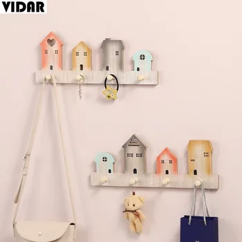 

VIDAR Creative Wooden Color House Door Back Hook, Home Living Room Bedroom Wall Decoration Key Coat Hook