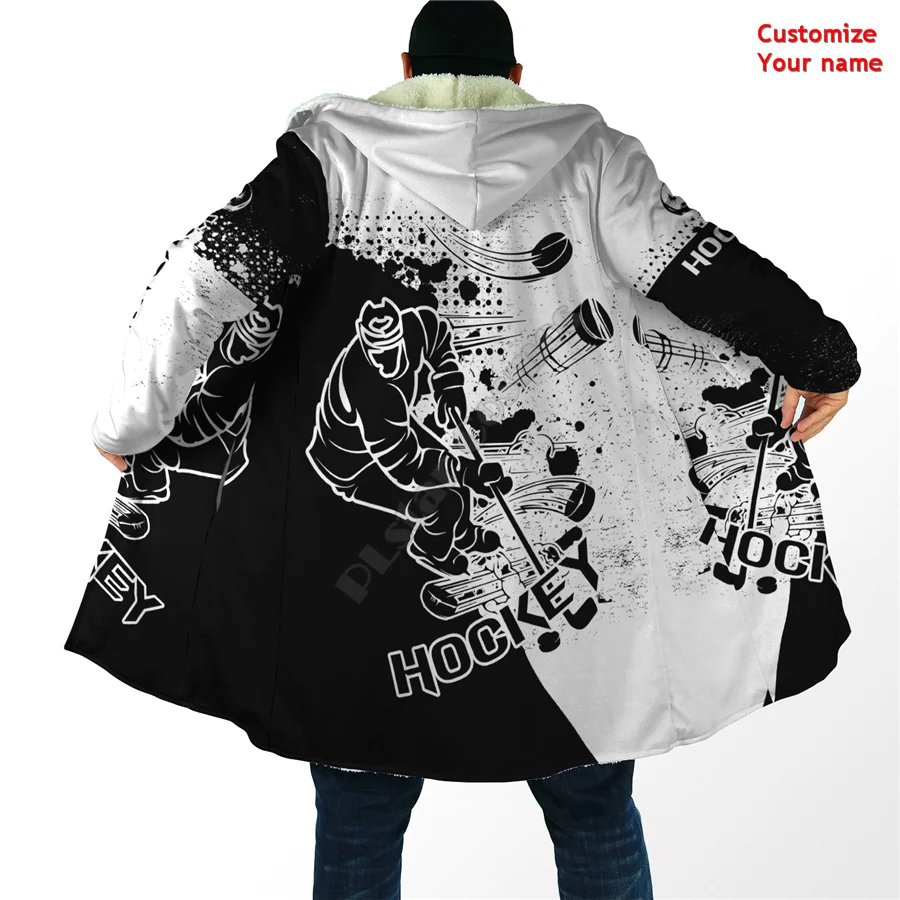 Ice Hockey Cloak Custom Name 3D All Over Printed Hoodie Cloak for Men Women Winter Fleece Wind Breaker Warm Hood Cloak custom you name baking apron custom baker uniform 3d all over printed apron