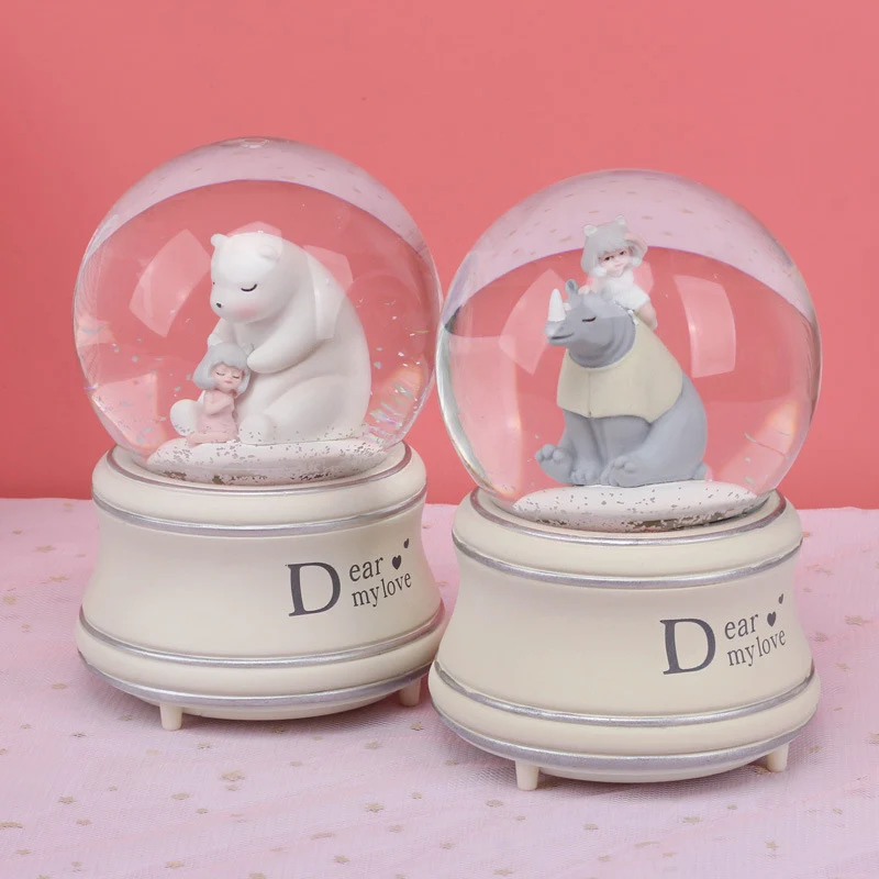 

Creative Cartoon Animal Snow Globe Crystal Ball Rotating Music Box Christmas Decoration For Home Home Decoration Accssories