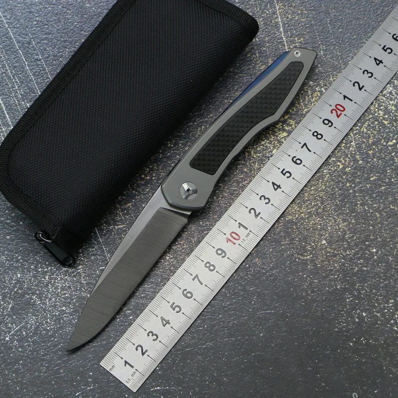 

TIGEND PISTON D2 blade Titanium+ CF handle Flipper folding knife Outdoor hunting pocket Utility tactical fruit knife EDC tool